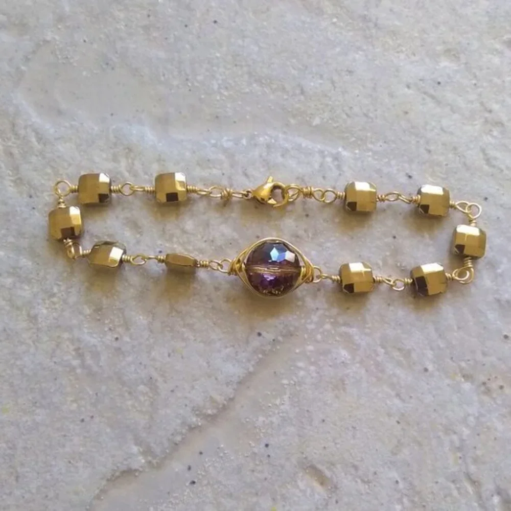 Trendy & Boho Chic! Delicate + Dainty Handmade Bracelet - Mauve & Gold Colors